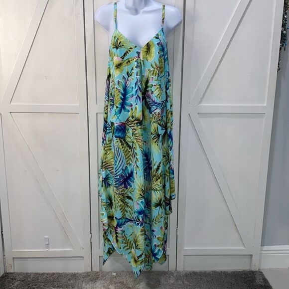 Tommy Bahama Sun Kissed Tropical Scarf Dress In Swimming Pool Blue Small Medium - Picture 4 of 13